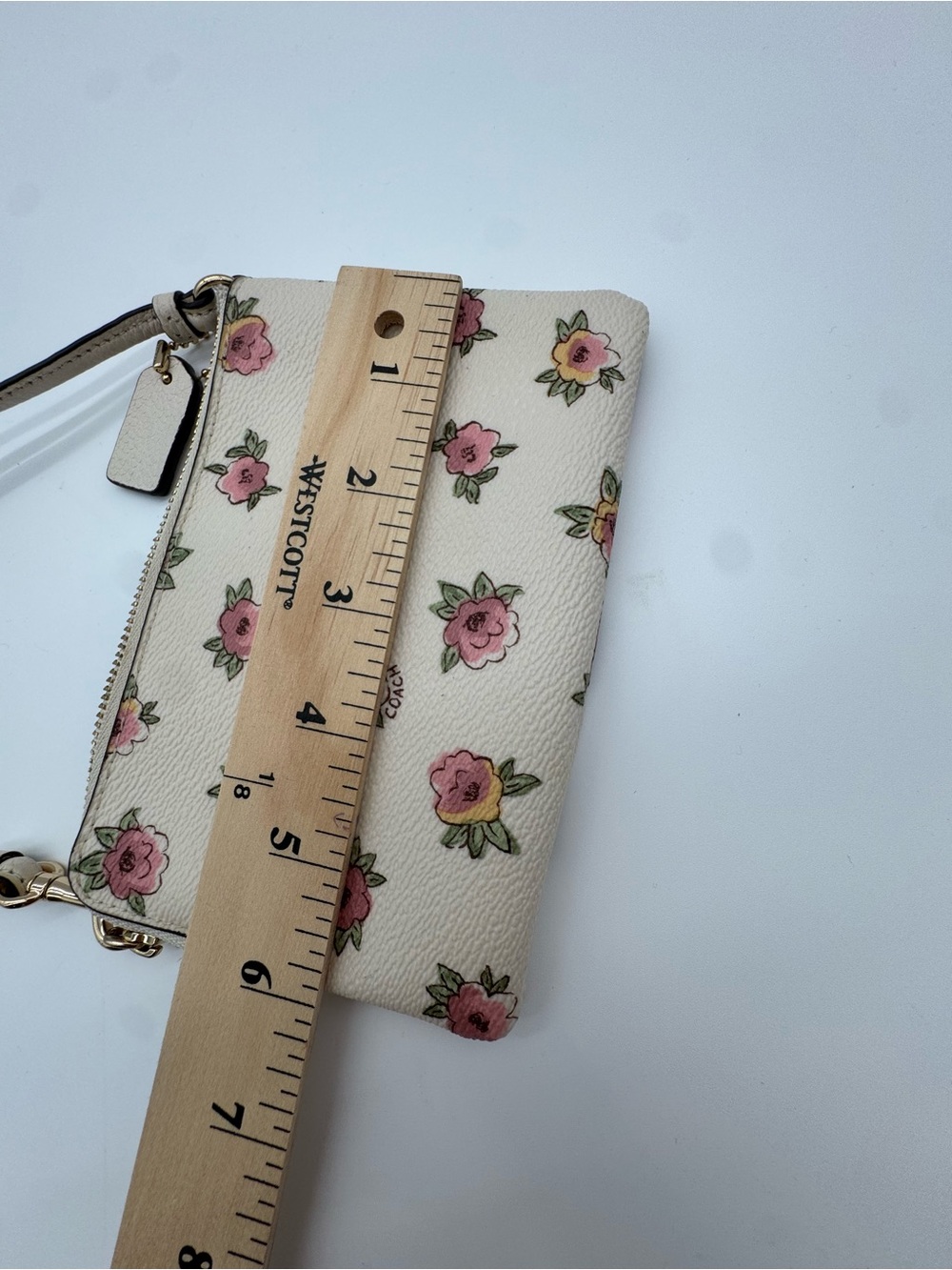 Coach Cream Floral Leather Wristlet with Pink Accents - Picture 9 of 9